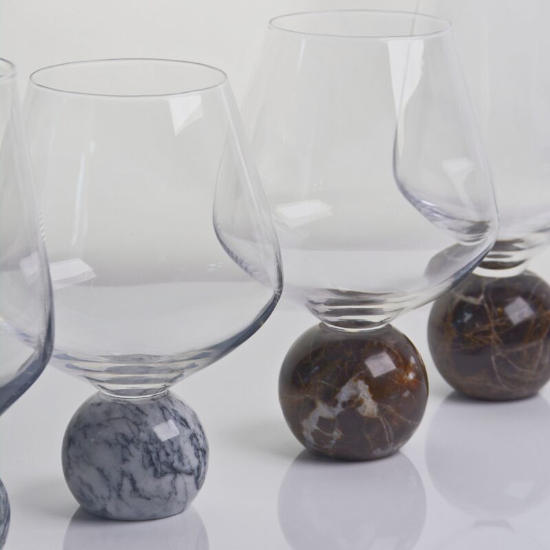 गुणवत्ता Marble Sphere Base Crystal Wine Glass Set Handblown Ultra Clear Crystal with Natural Stone Elegance Ideal for Daily and Special Gatherings फैक्टरी