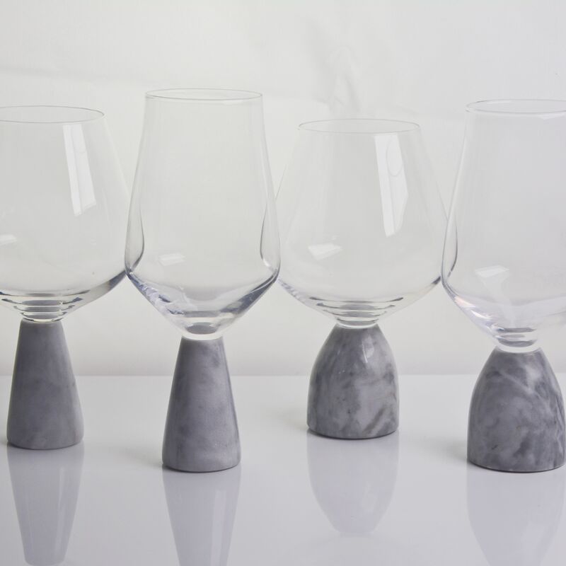 गुणवत्ता Hand Blown Crystal Wine Glass with Modern Gray Marble Stem Base Ultra Clear Bowl Perfect for Dinner Parties and Everyday फैक्टरी