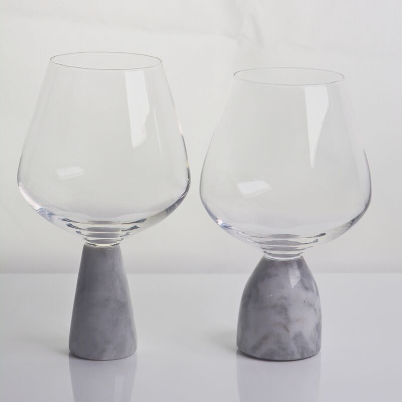 गुणवत्ता Hand Blown Crystal Wine Glass with Modern Gray Marble Stem Base Ultra Clear Bowl Perfect for Dinner Parties and Everyday फैक्टरी