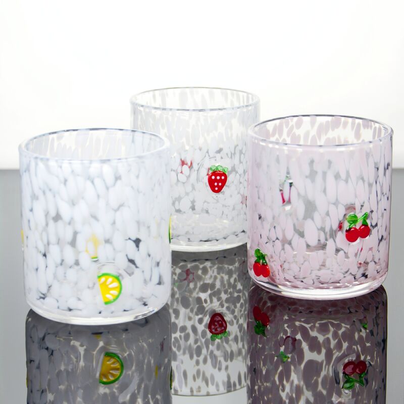 गुणवत्ता Tumbler Drinking Glasses hand crafted with dreamy confetti patterns and fruity designs that bring joy to your table setting फैक्टरी