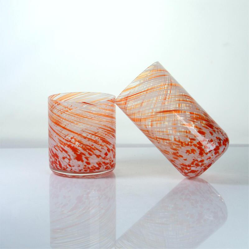 गुणवत्ता Hand-blown Orange Swirl Confetti Glass Cup - Artisan Crafted Drinking Glass for Whiskey and Cocktails फैक्टरी