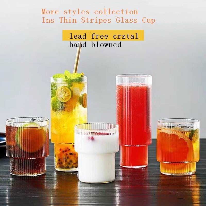 गुणवत्ता Thin Wall 7cm Diameter Tumbler Drinking Glasses With Optical Stripes फैक्टरी