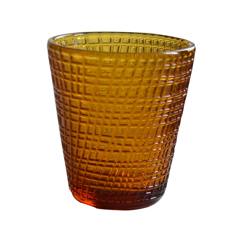 गुणवत्ता Embossed Linen Pattern Solid Amber Glass Tea Light Holders फैक्टरी