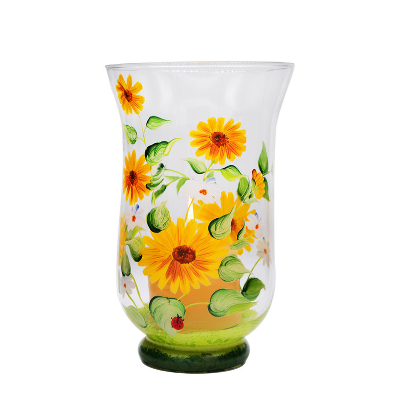 गुणवत्ता Hand Painted Sunflower Pattern Glass Candle Holders For Home फैक्टरी