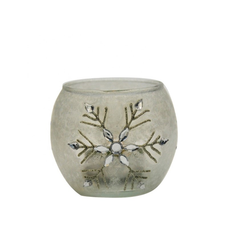 गुणवत्ता Handpainted Christmas Snowflake Glass Cylinder Candle Holders फैक्टरी