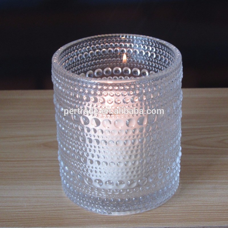 गुणवत्ता Customized Embossed Beads Strings Glass Votive Candle Holders ,  Glass Cylinder Candle Holders फैक्टरी