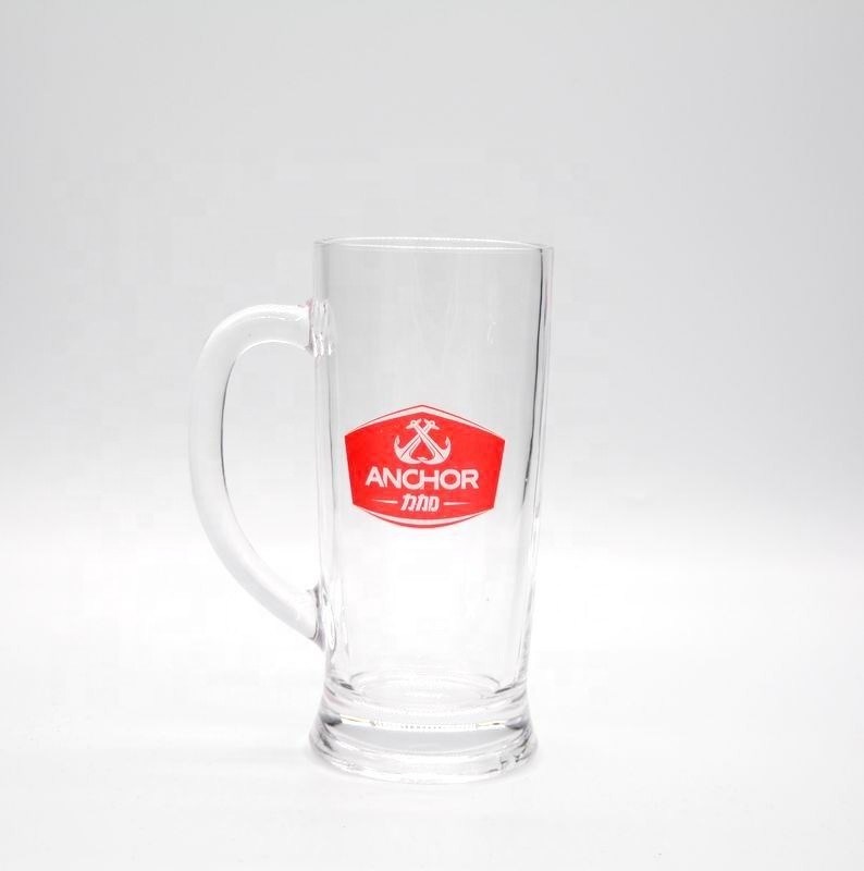 गुणवत्ता Promotion Branded 21 Oz Beer Glass Stein With Color Decal फैक्टरी