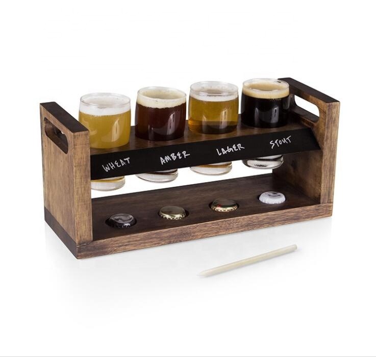 गुणवत्ता Handmade 5oz Craft Beer Tasting Kit , Craft Beer Glasses Set With Wooden Paddle फैक्टरी