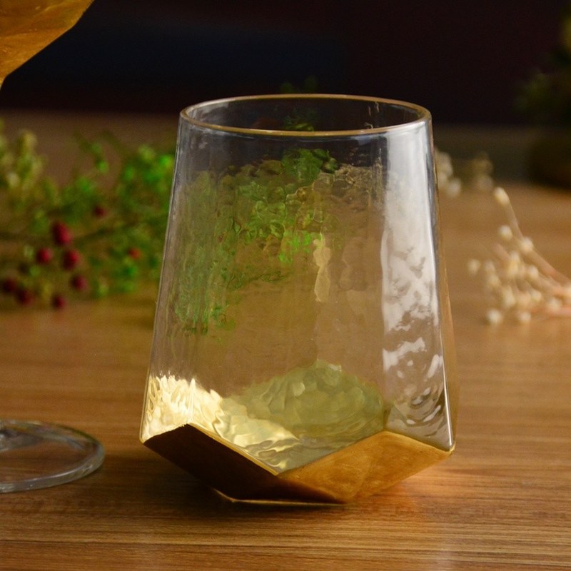 गुणवत्ता Customize Stemless Gold Foil Decorated Crystal Wine Glass फैक्टरी