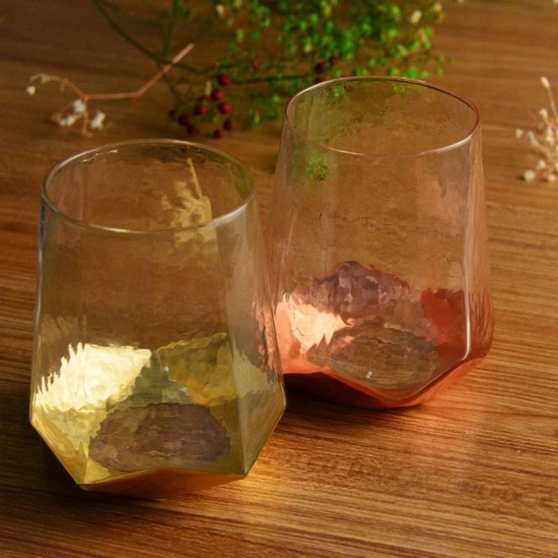 गुणवत्ता Customize Stemless Gold Foil Decorated Crystal Wine Glass फैक्टरी
