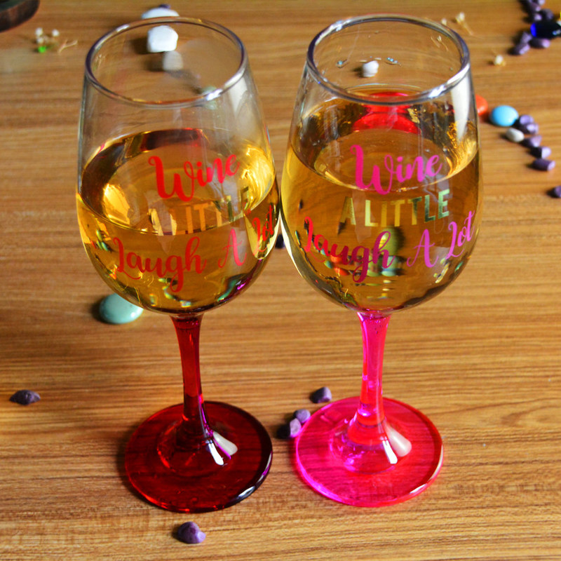 गुणवत्ता 340ml Crystal Wine Glass With Funny Fonts Decal Decoration फैक्टरी