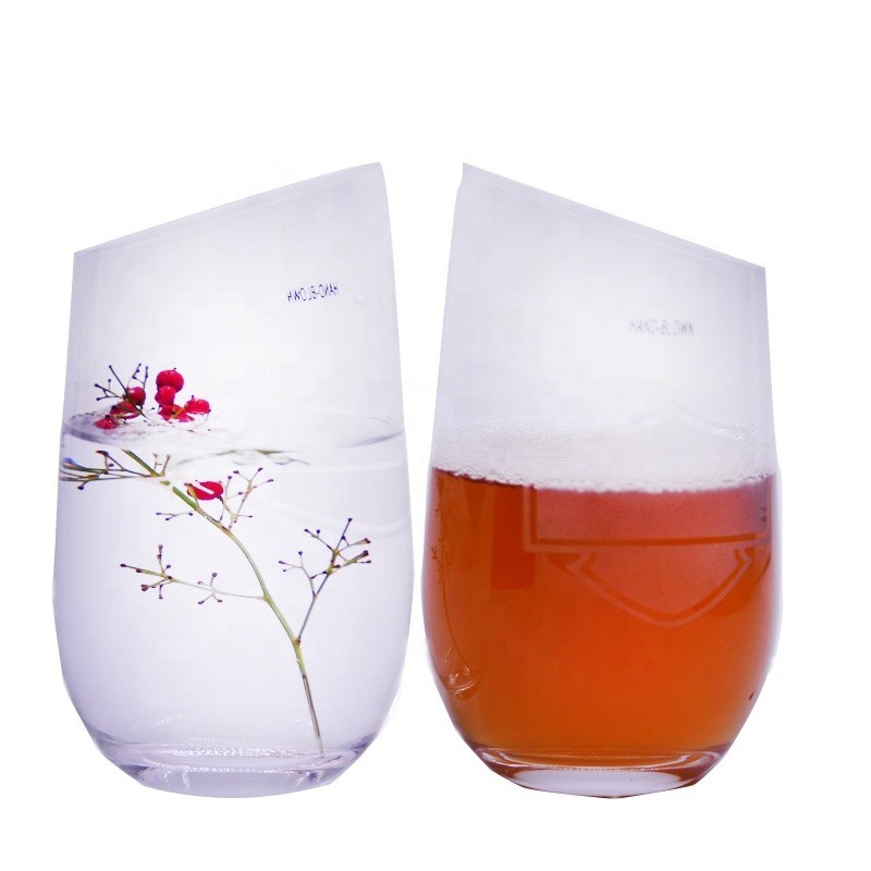 गुणवत्ता Bevel Oblique Edge Stemless Crystal Wine Glass With Angle Top फैक्टरी