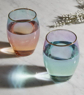 गुणवत्ता Egg Shape  Stemless Clear Wine Glass ，Clear Stemless Wine Glasses With Golden Fonts फैक्टरी