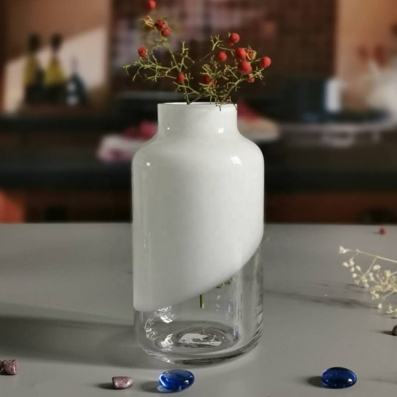 गुणवत्ता Hand Made Solid White Top Half Ceramic Glass Jar Vase फैक्टरी