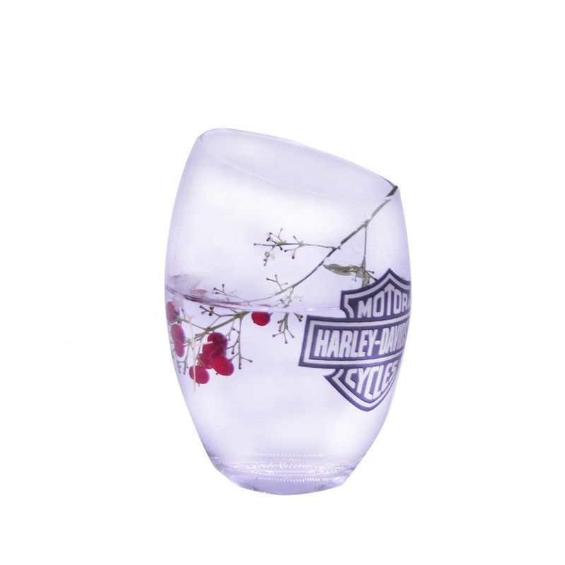 गुणवत्ता Angled Top 10oz Handmade Whiskey Glass With Color Logo Print फैक्टरी