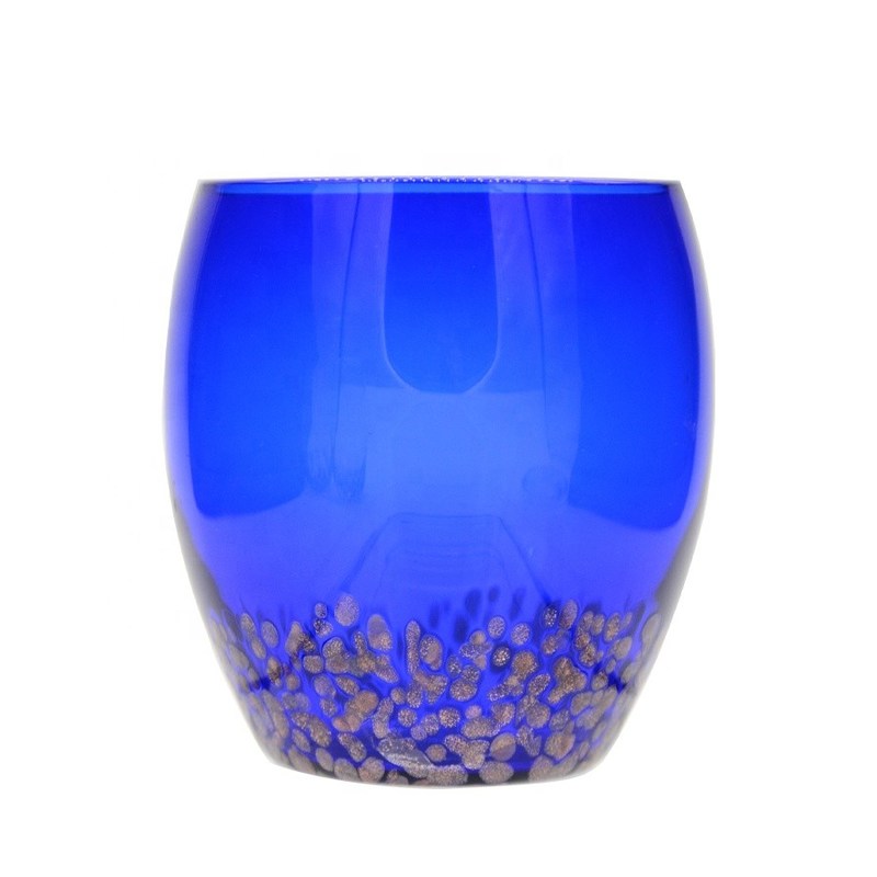 गुणवत्ता Solid Cobalt Blue Whisky Tumbler Glass With Golden Stone फैक्टरी