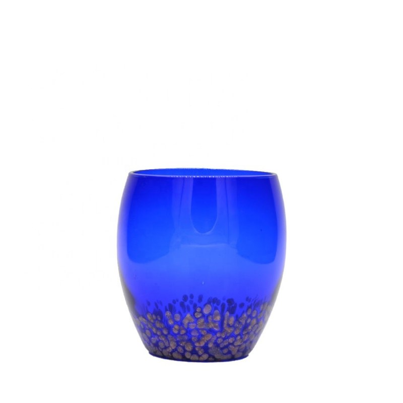 गुणवत्ता Solid Cobalt Blue Whisky Tumbler Glass With Golden Stone फैक्टरी