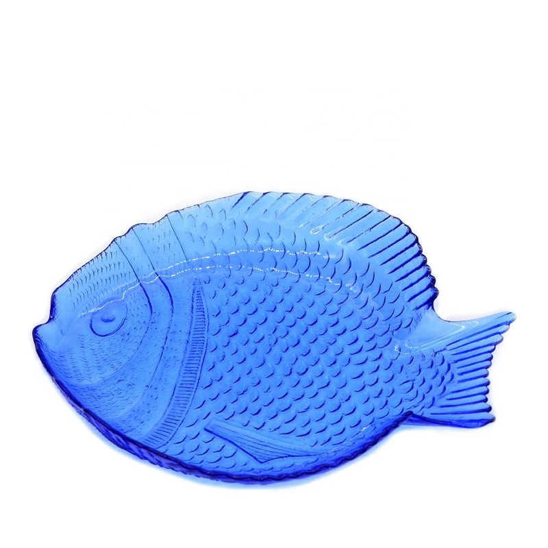 गुणवत्ता Fish Shaped Embossed Colorful Glass Charger Plates फैक्टरी