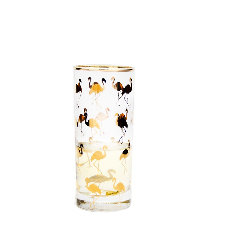गुणवत्ता Golden Flamingo Printed Crystal Highball Glasses For Restaurant फैक्टरी
