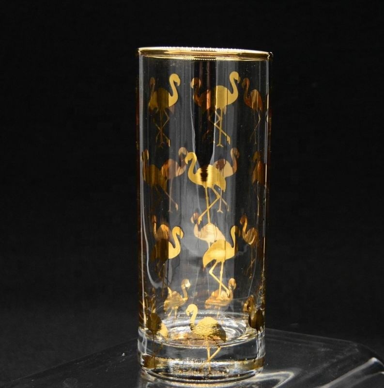 गुणवत्ता Golden Flamingo Printed Crystal Highball Glasses For Restaurant फैक्टरी