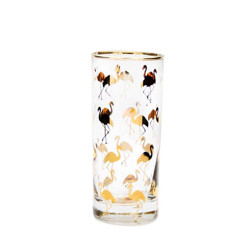 गुणवत्ता Golden Flamingo Printed Crystal Highball Glasses For Restaurant फैक्टरी