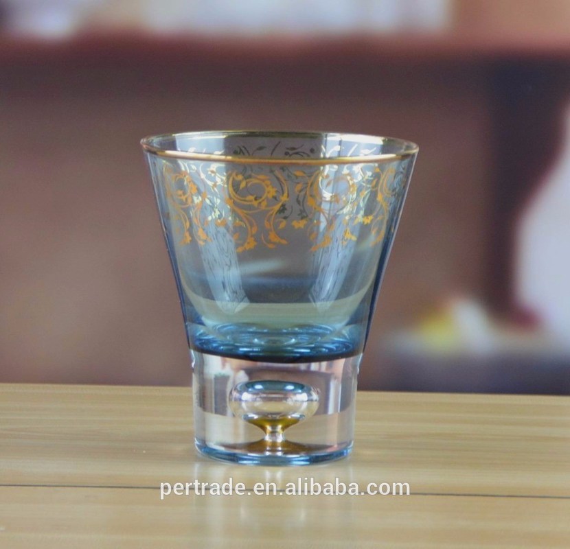 गुणवत्ता Blue Color Golden Rim Stemless Crystal Cocktail Glasses फैक्टरी