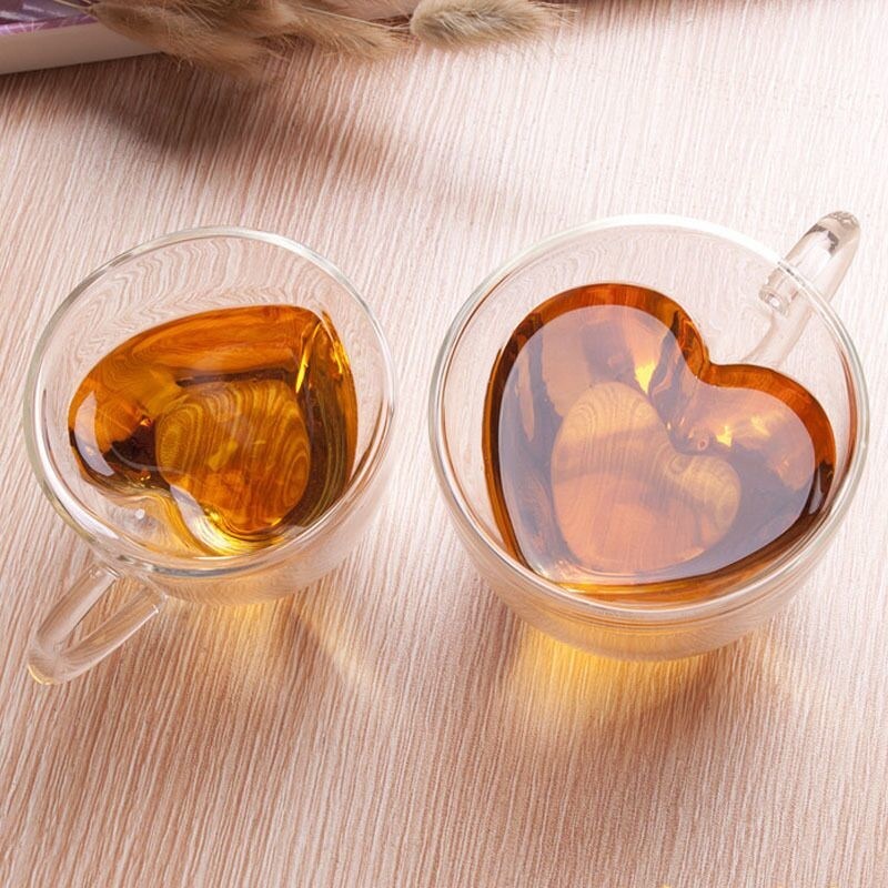 गुणवत्ता Creative Lover Heart Shape Borosilicate Transparent Tea Cups फैक्टरी