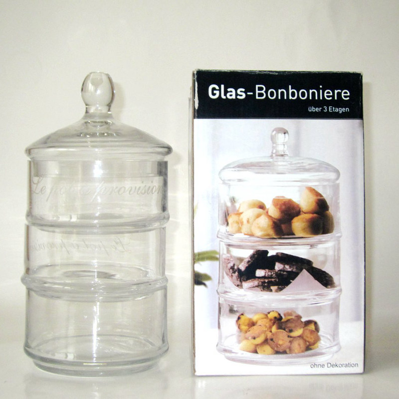 गुणवत्ता Handblown 3 Layer Stackable Storage Jars With Lids फैक्टरी