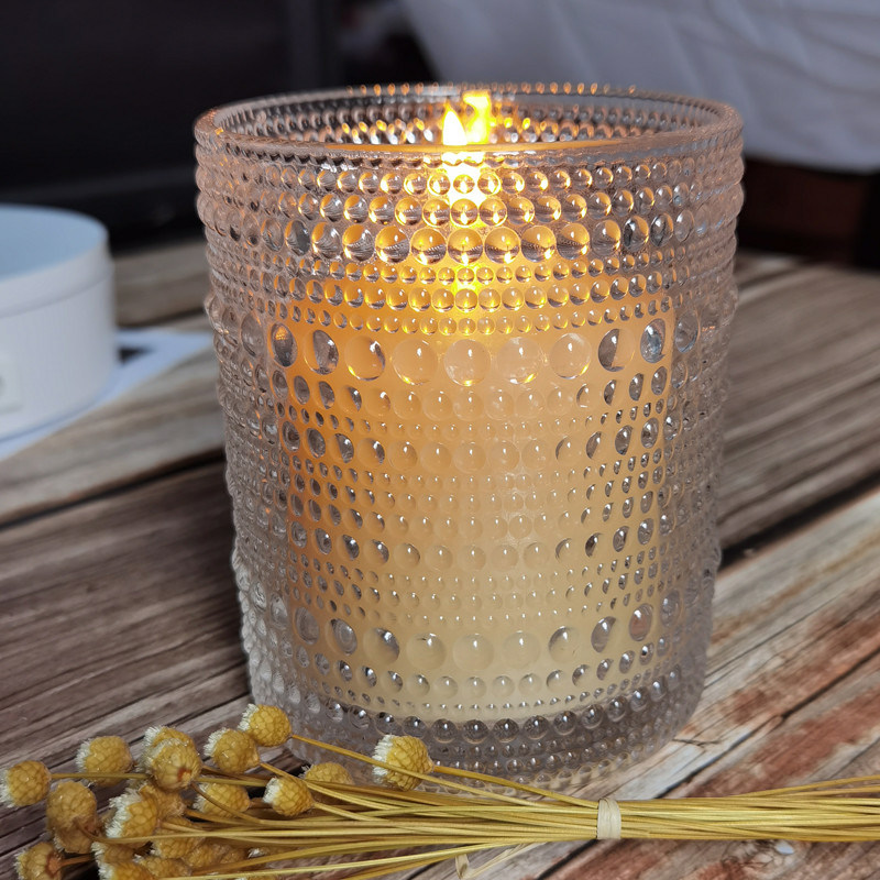 गुणवत्ता Customized Embossed Beads Strings Glass Votive Candle Holders ,  Glass Cylinder Candle Holders फैक्टरी