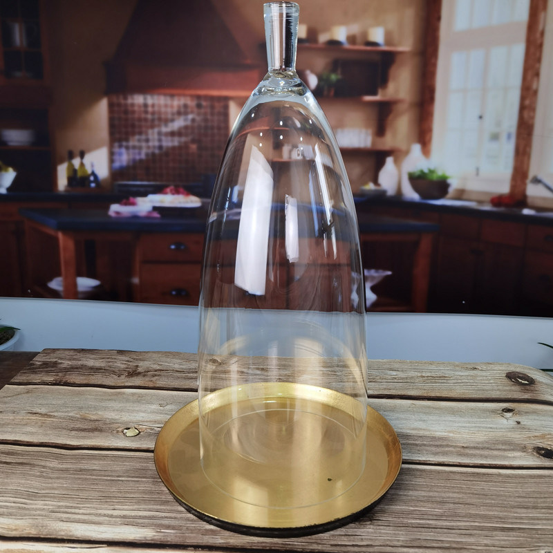 गुणवत्ता Transparent Lead Free Handled 21" Glass Dome Cloche फैक्टरी