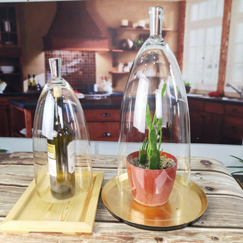 गुणवत्ता Transparent Lead Free Handled 21" Glass Dome Cloche फैक्टरी