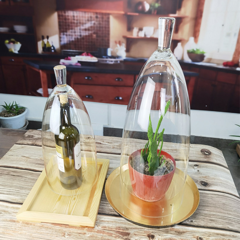 गुणवत्ता Transparent Lead Free Handled 21" Glass Dome Cloche फैक्टरी