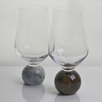 गुणवत्ता Marble Sphere Base Crystal Wine Glass Set Handblown Ultra Clear Crystal with Natural Stone Elegance Ideal for Daily and Special Gatherings फैक्टरी