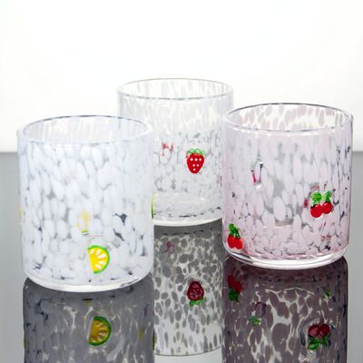 गुणवत्ता Tumbler Drinking Glasses hand crafted with dreamy confetti patterns and fruity designs that bring joy to your table setting फैक्टरी