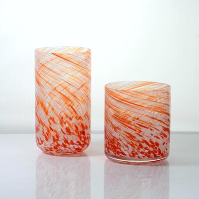 गुणवत्ता Hand-blown Orange Swirl Confetti Glass Cup - Artisan Crafted Drinking Glass for Whiskey and Cocktails फैक्टरी