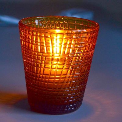 गुणवत्ता Embossed Linen Pattern Solid Amber Glass Tea Light Holders फैक्टरी