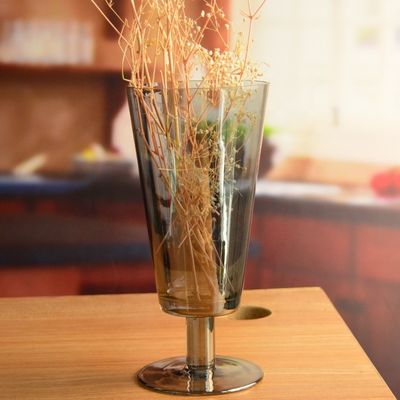 गुणवत्ता Stemed Electroplated Grey Glass Candle Holder Centerpieces फैक्टरी