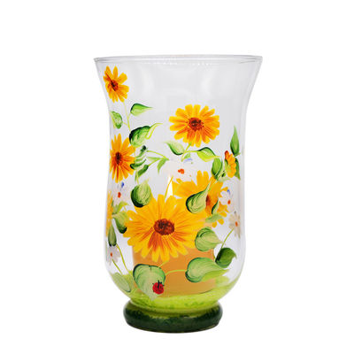 गुणवत्ता Hand Painted Sunflower Pattern Glass Candle Holders For Home फैक्टरी