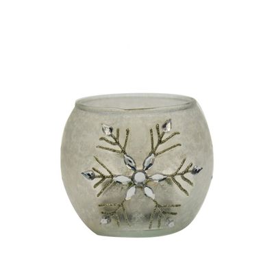 गुणवत्ता Handpainted Christmas Snowflake Glass Cylinder Candle Holders फैक्टरी