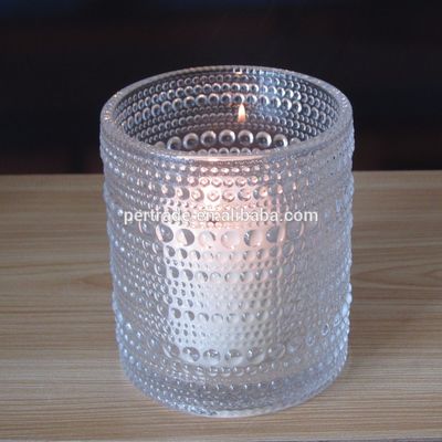 गुणवत्ता Customized Embossed Beads Strings Glass Votive Candle Holders ,  Glass Cylinder Candle Holders फैक्टरी