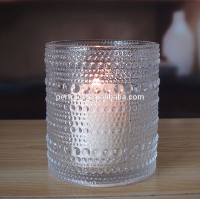 गुणवत्ता Customized Embossed Beads Strings Glass Votive Candle Holders ,  Glass Cylinder Candle Holders फैक्टरी