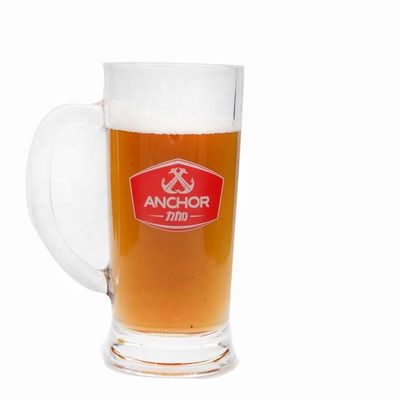 गुणवत्ता Promotion Branded 21 Oz Beer Glass Stein With Color Decal फैक्टरी