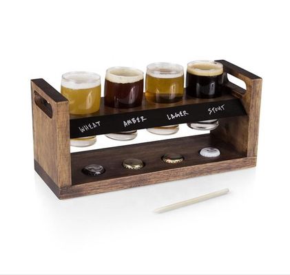 गुणवत्ता Handmade 5oz Craft Beer Tasting Kit , Craft Beer Glasses Set With Wooden Paddle फैक्टरी