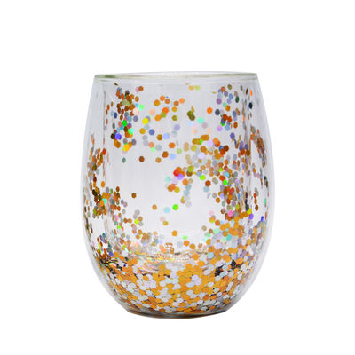 गुणवत्ता 13oz Customized Borosilicate Double Wall Tumbler Drinking Glasses With Colorful Glitter Inside फैक्टरी