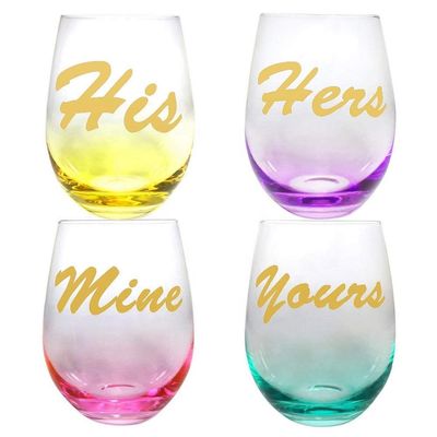 गुणवत्ता Egg Shape  Stemless Clear Wine Glass ，Clear Stemless Wine Glasses With Golden Fonts फैक्टरी