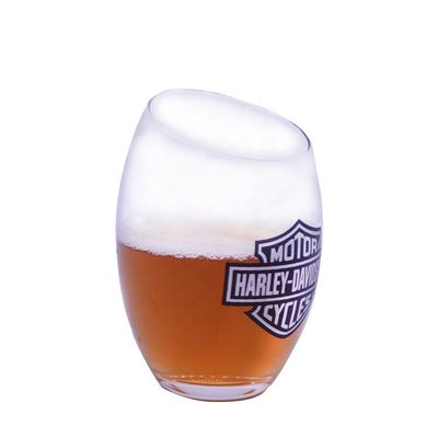 गुणवत्ता Angled Top 10oz Handmade Whiskey Glass With Color Logo Print फैक्टरी