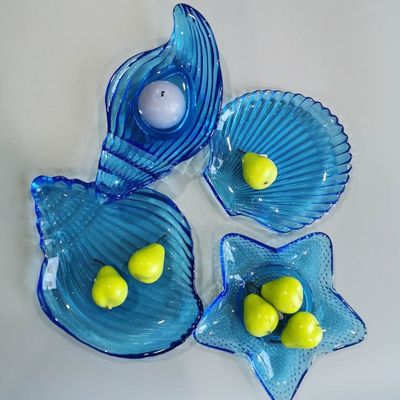 गुणवत्ता Ocean Series Sea Shell Blue Glass Charger Plate For Dessert फैक्टरी