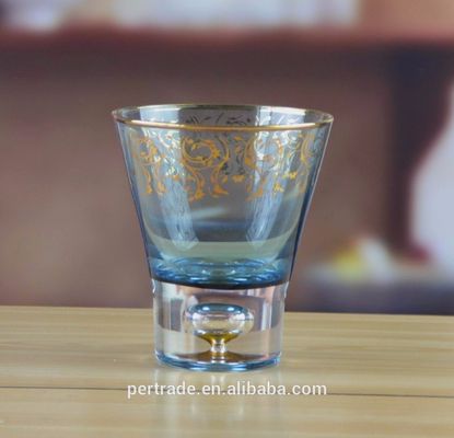गुणवत्ता Blue Color Golden Rim Stemless Crystal Cocktail Glasses फैक्टरी
