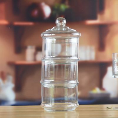 गुणवत्ता Stackable 3 Layers Tower Shaped Glass Storage Jars फैक्टरी