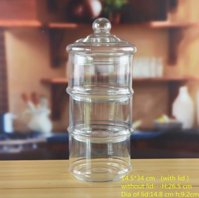 गुणवत्ता Stackable 3 Layers Tower Shaped Glass Storage Jars फैक्टरी
